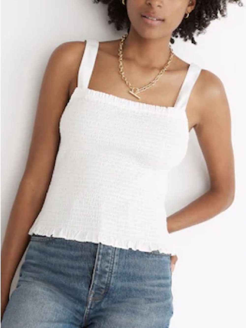 Madewell Lucie Smocked Tank Top White Size Small
